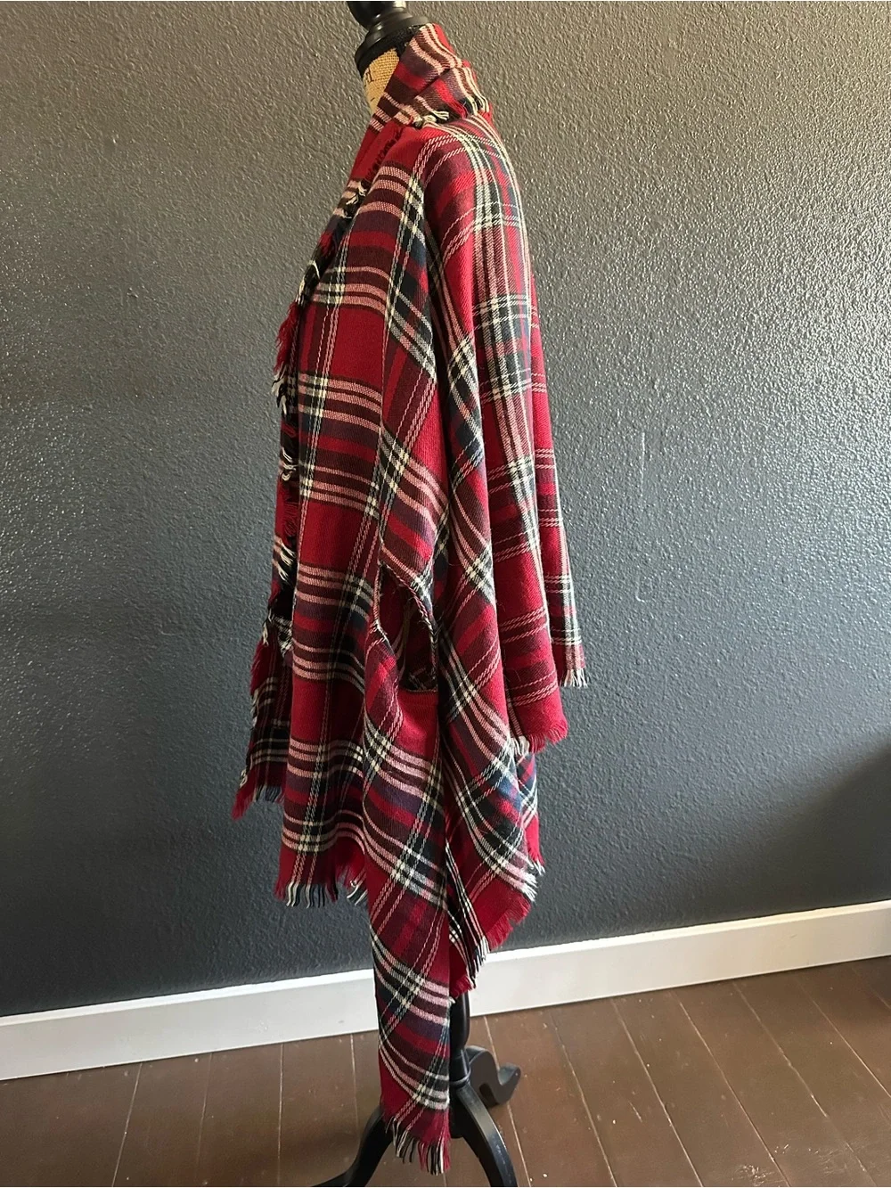 Grace & Lace Red Plaid Pocket Poncho Scarf Wrap One Size